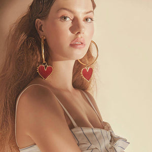 Vintage Red Heart Hoop Earrings