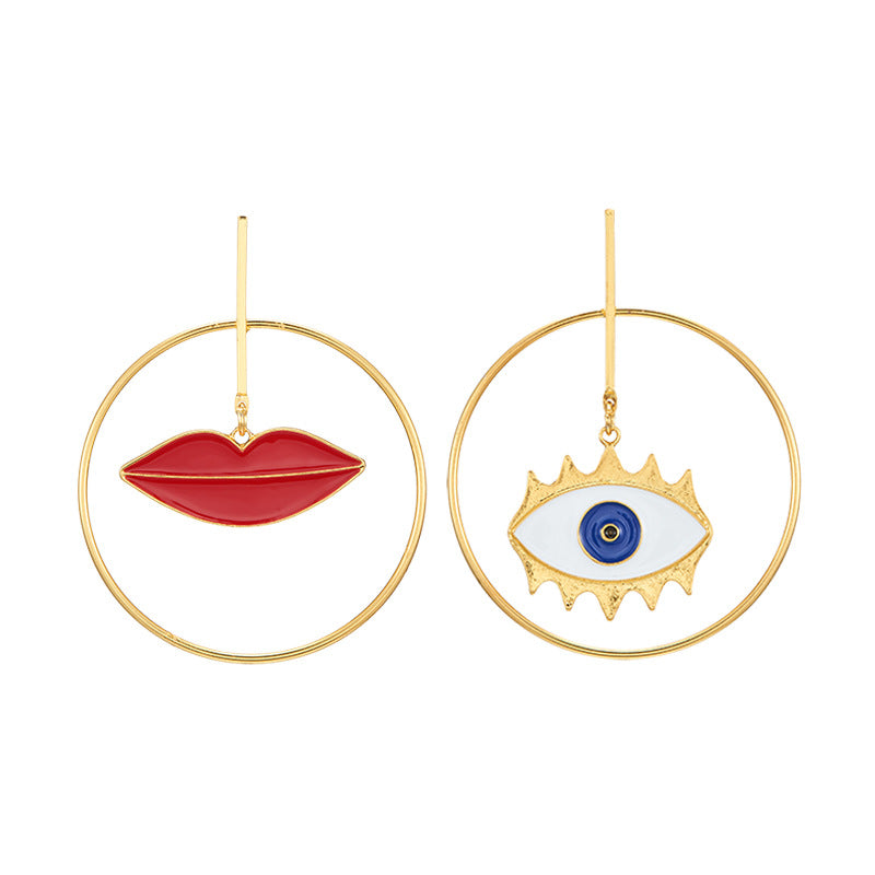 Doubnine Lip&Eye Asymmetry Hoop Earrings