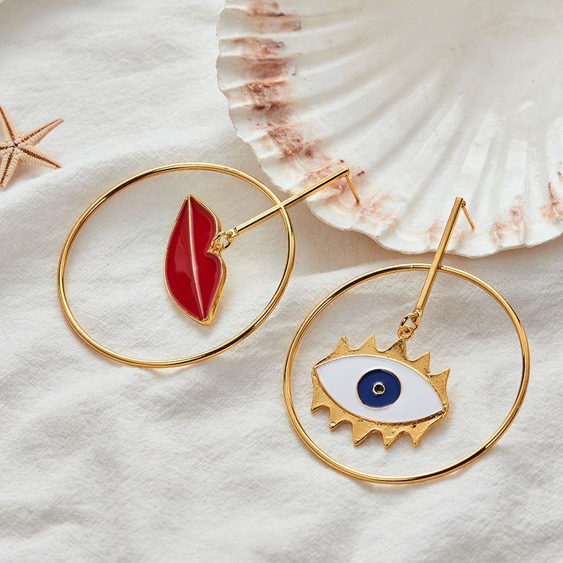 Doubnine Lip&Eye Asymmetry Hoop Earrings