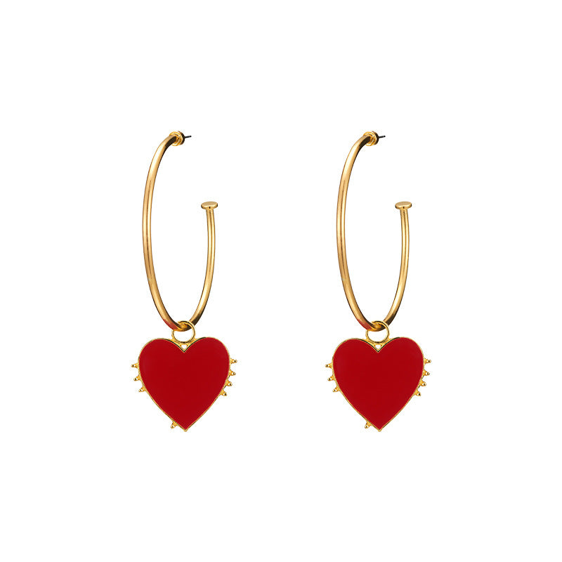 Vintage Red Heart Hoop Earrings