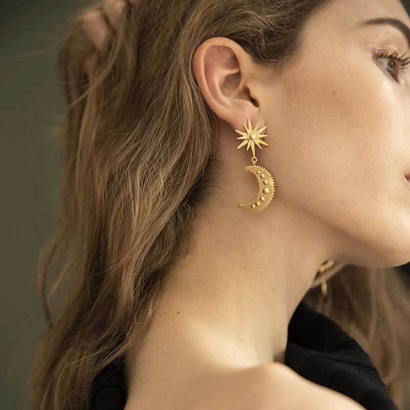 Moon & Star Gold Earrings