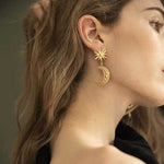 Load image into Gallery viewer, Moon &amp; Star Gold Earrings
