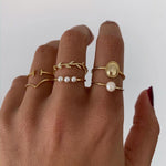 Load image into Gallery viewer, Simple Leaf and Pearl Open Ring Set 6Pcs
