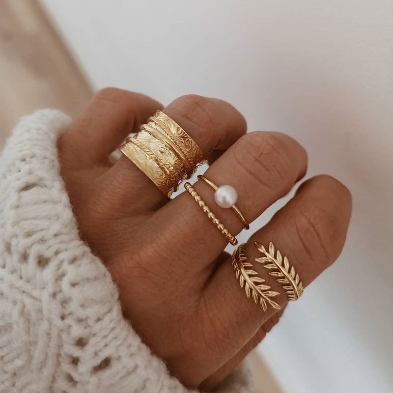 4Pcs Boho Leaf Open Carved Ring Set