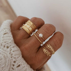 4Pcs Boho Leaf Open Carved Ring Set