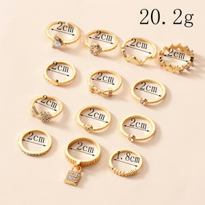 Delicate Rhinestone Arrow Open Ring Layer Midi Ring Set 13Pcs