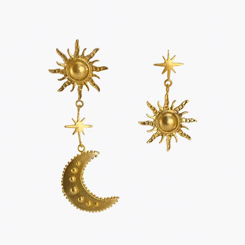 Boho Moon & Star Asymmetric Earrings