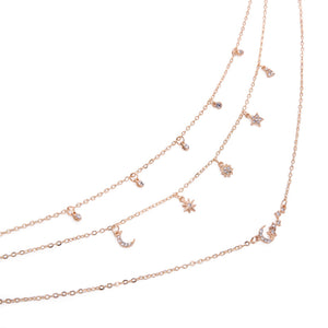 Multi-layer Moon and Stars Rhinestone Necklace