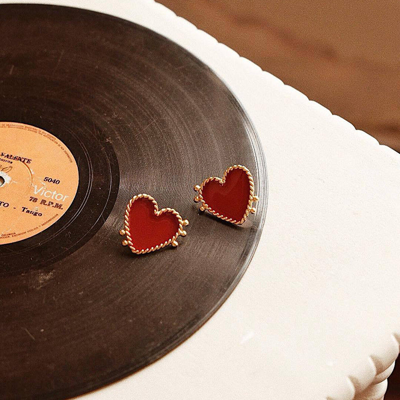 Boho Red Heart Earrings